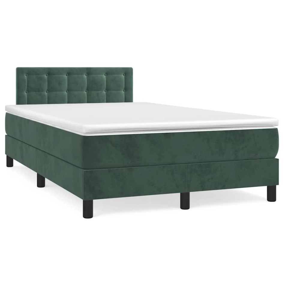 Cama box spring colchón y LED terciopelo verde oscuro