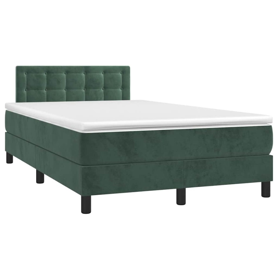 Cama box spring colchón y LED terciopelo verde oscuro