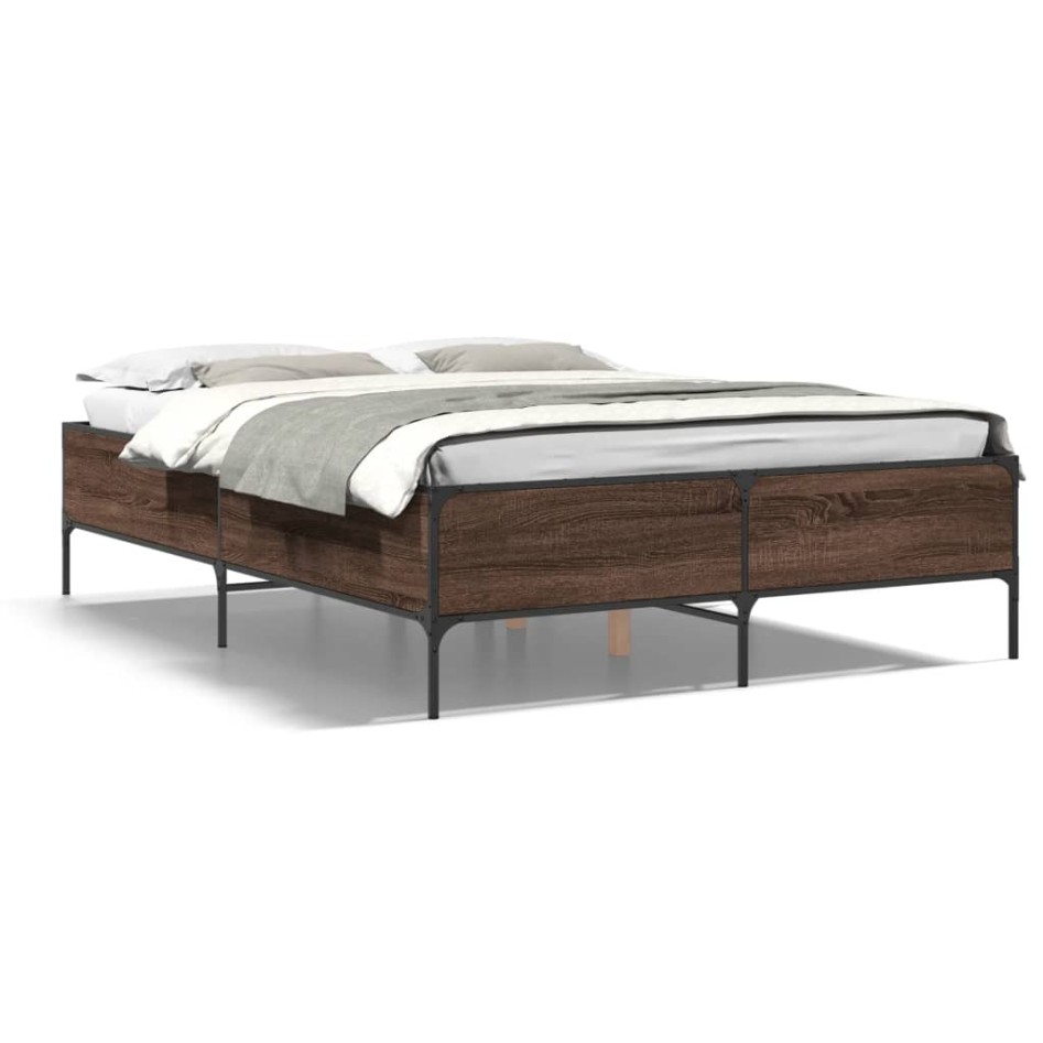 Estructura cama madera ingeniería metal marrón roble 120x200