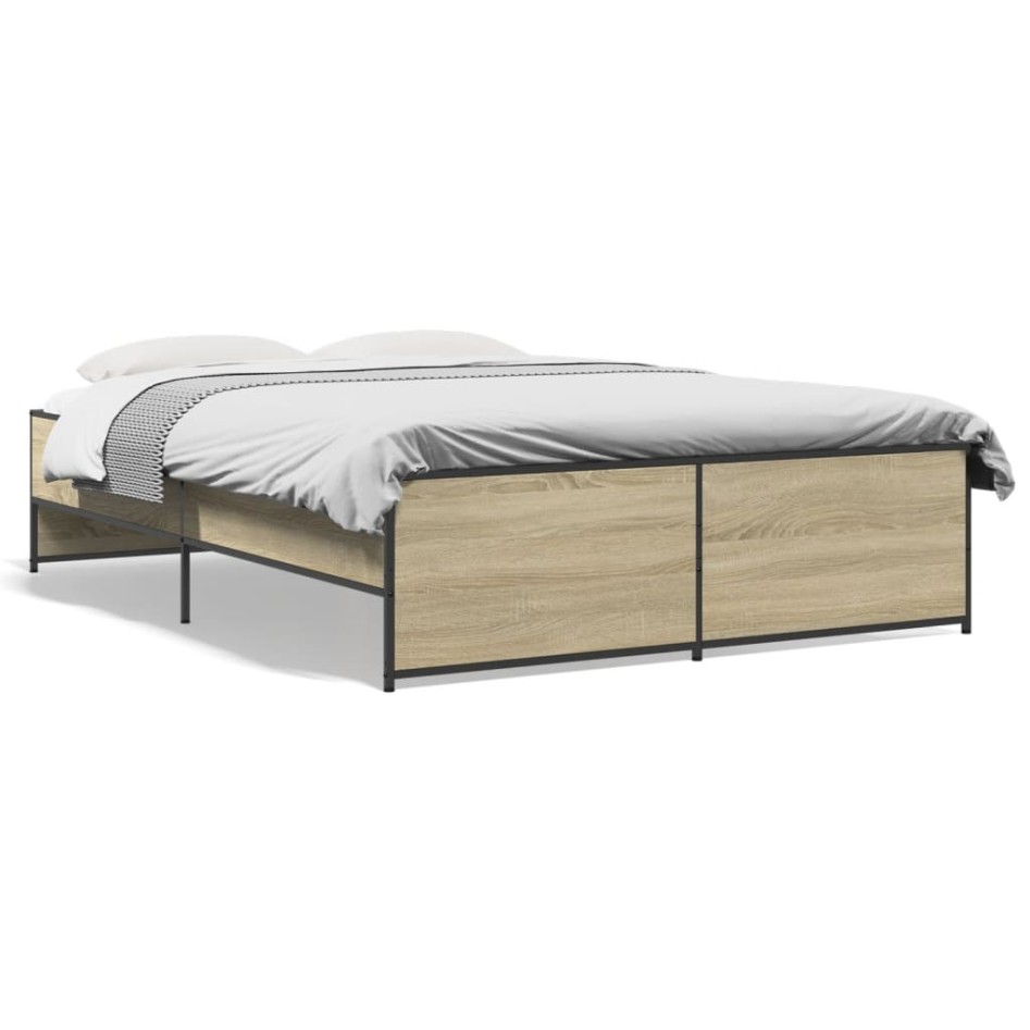 Estructura cama madera ingeniería metal roble Sonoma 120x190