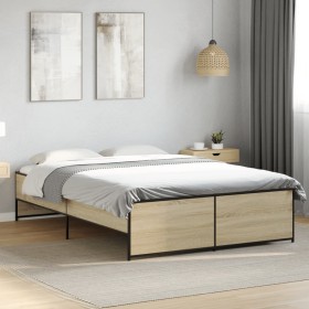 Estructura cama madera ingeniería metal roble Sonoma 135x190