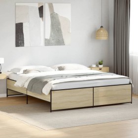Estructura cama madera ingeniería metal roble Sonoma 180x200