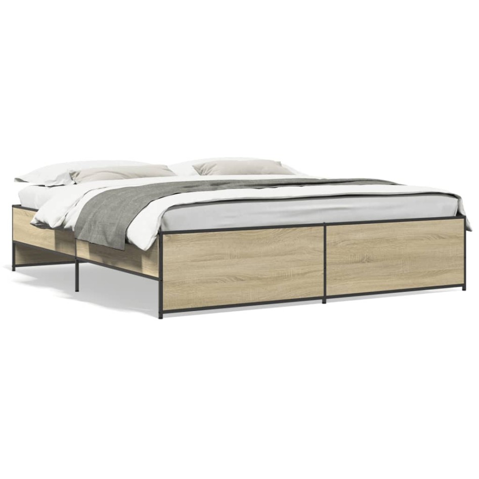 Estructura cama madera ingeniería metal roble Sonoma 180x200