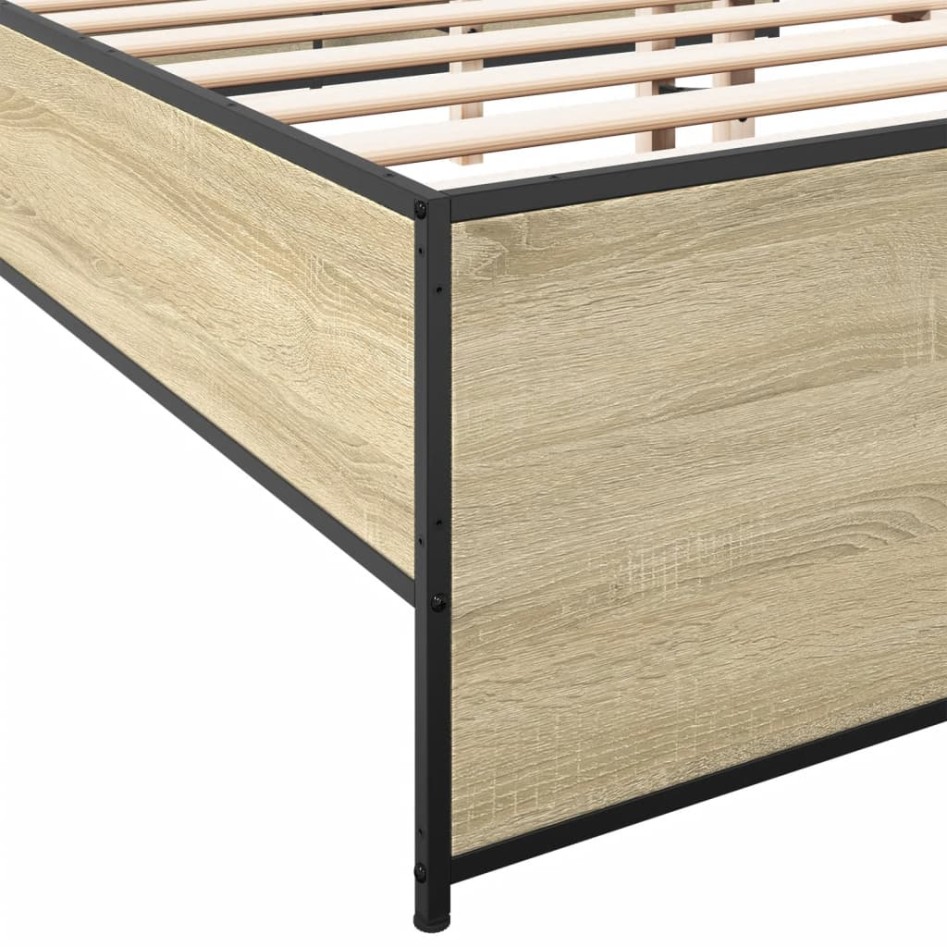 Estructura cama madera ingeniería metal roble Sonoma 180x200