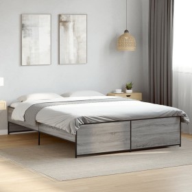 Estructura cama madera ingeniería metal gris Sonoma 140x200