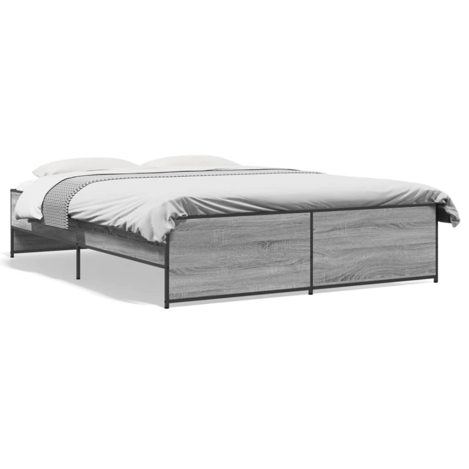 Estructura cama madera ingeniería metal gris Sonoma 140x200