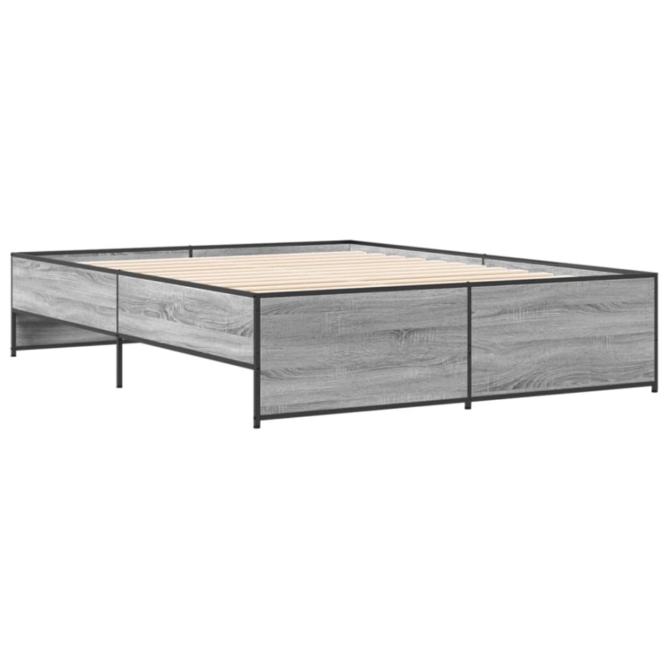 Estructura cama madera ingeniería metal gris Sonoma 140x200
