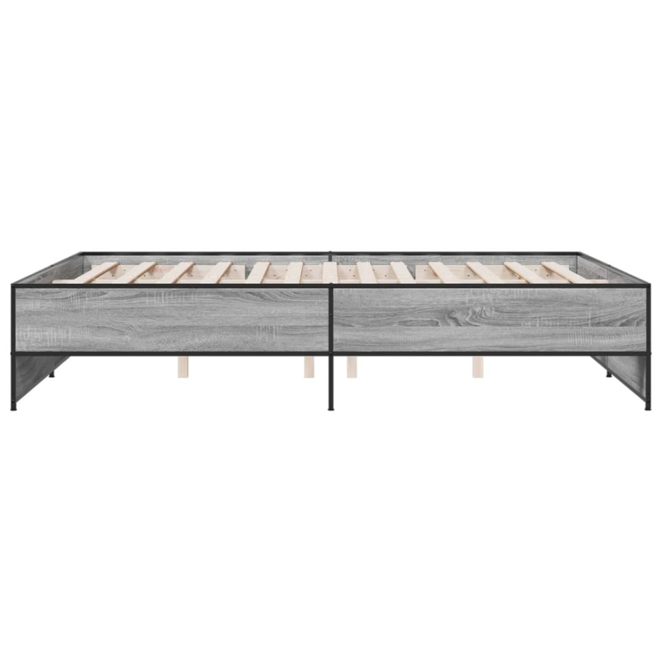Estructura cama madera ingeniería metal gris Sonoma 140x200