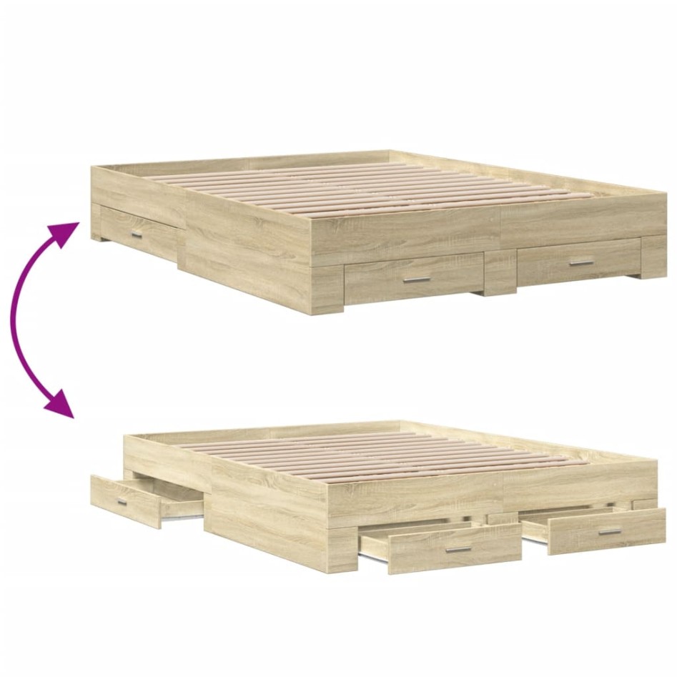 Cama con cajones madera ingeniería roble Sonoma 160x200