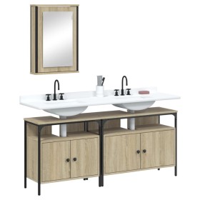 Set de muebles de baño 3 pzas madera contrachapada roble