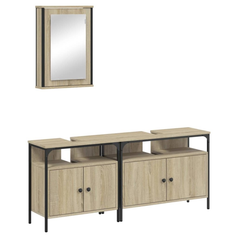 Set de muebles de baño 3 pzas madera contrachapada roble