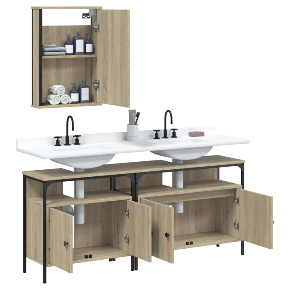 Set de muebles de baño 3 pzas madera contrachapada roble
