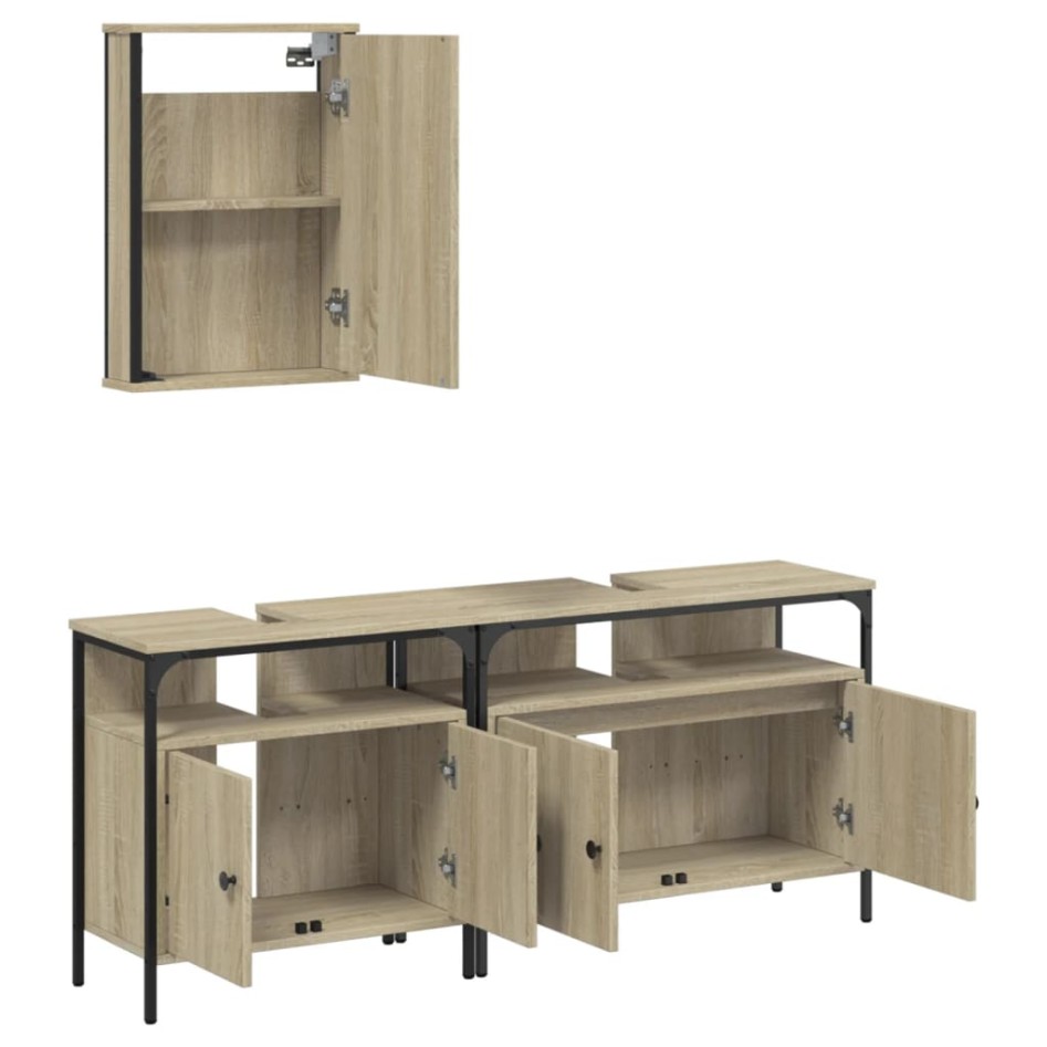 Set de muebles de baño 3 pzas madera contrachapada roble
