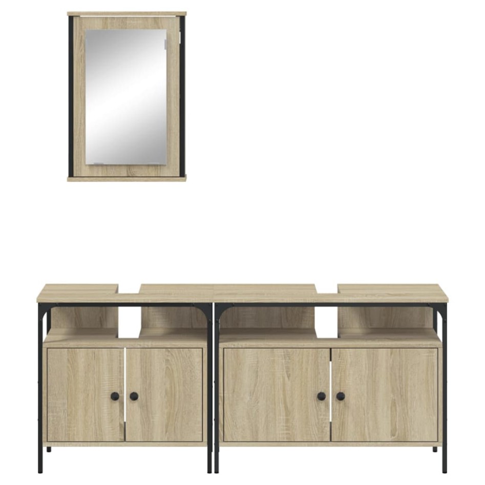 Set de muebles de baño 3 pzas madera contrachapada roble