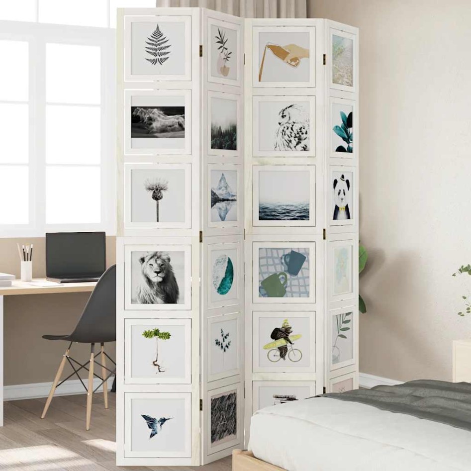 Biombo separador de 4 paneles madera maciza Paulownia