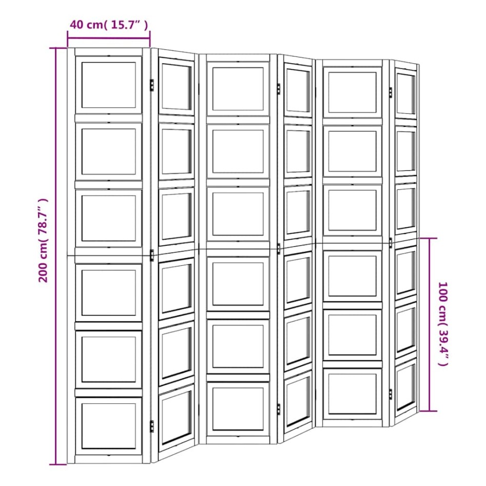 Biombo separador de 6 paneles madera maciza Paulownia