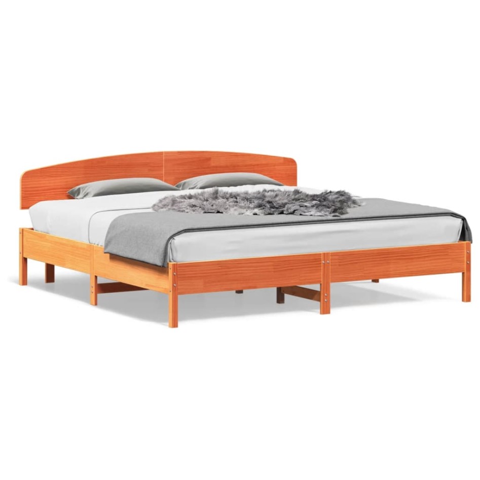 Cama sin colchón madera maciza de pino marrón cera 180x200