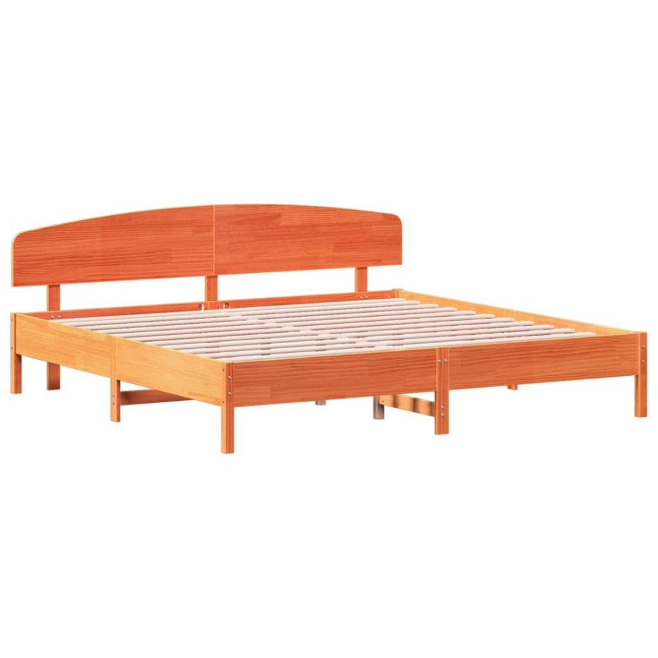 Cama sin colchón madera maciza de pino marrón cera 180x200