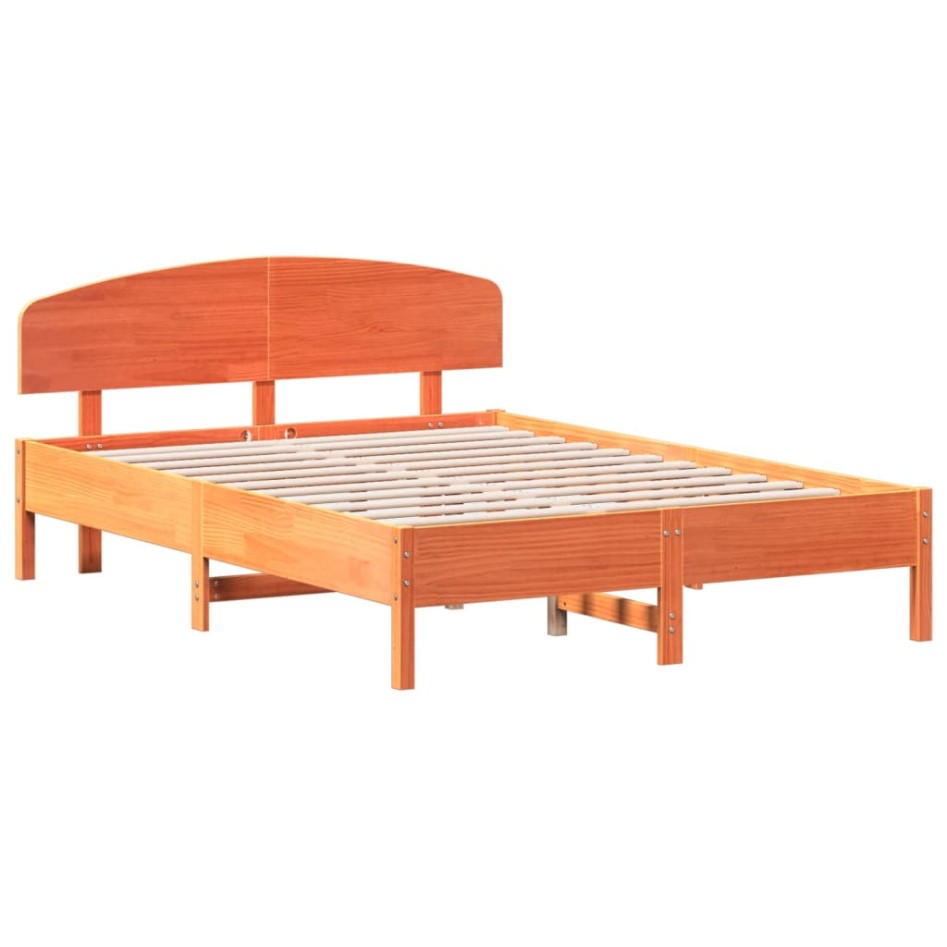 Cama sin colchón madera maciza de pino marrón cera 120x200