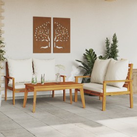Set de muebles para jardín 3 piezas con cojines madera