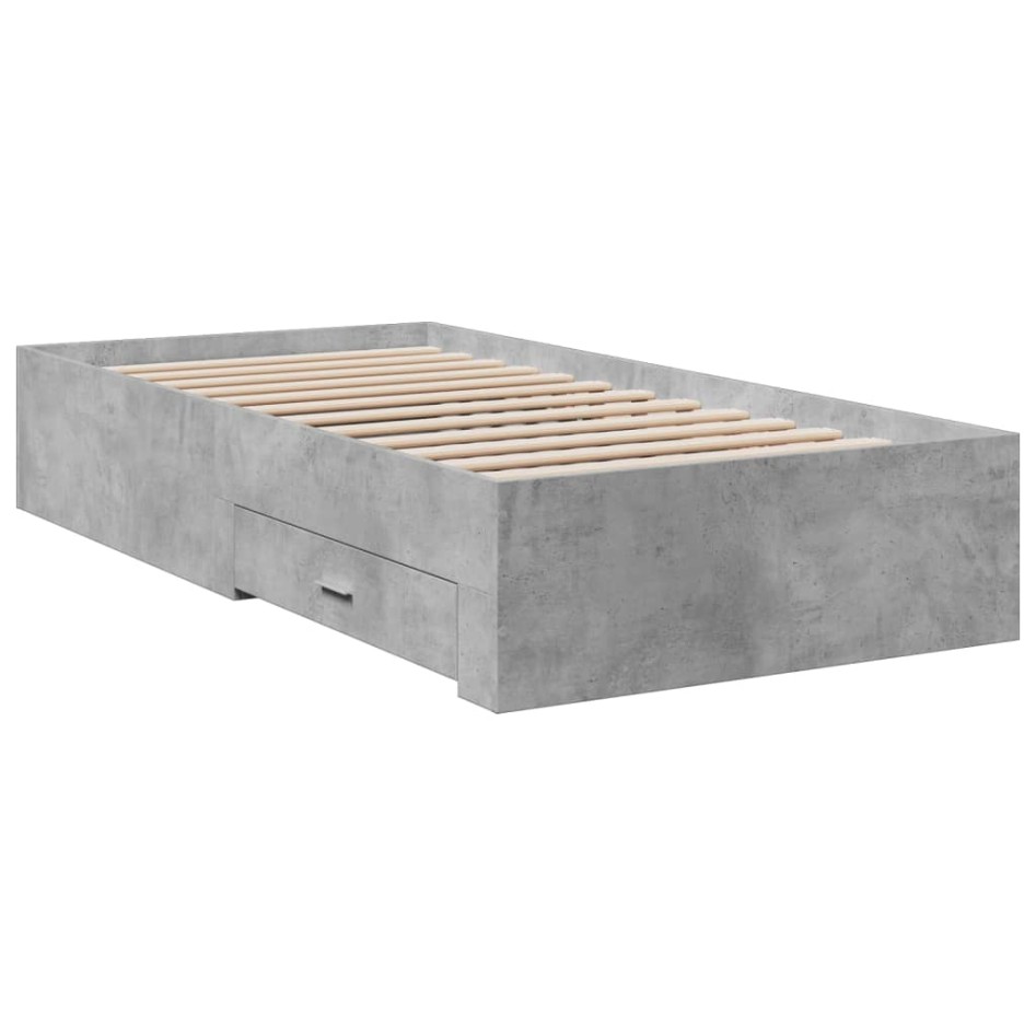 Cama con cajones madera ingeniería gris hormigón 100x200