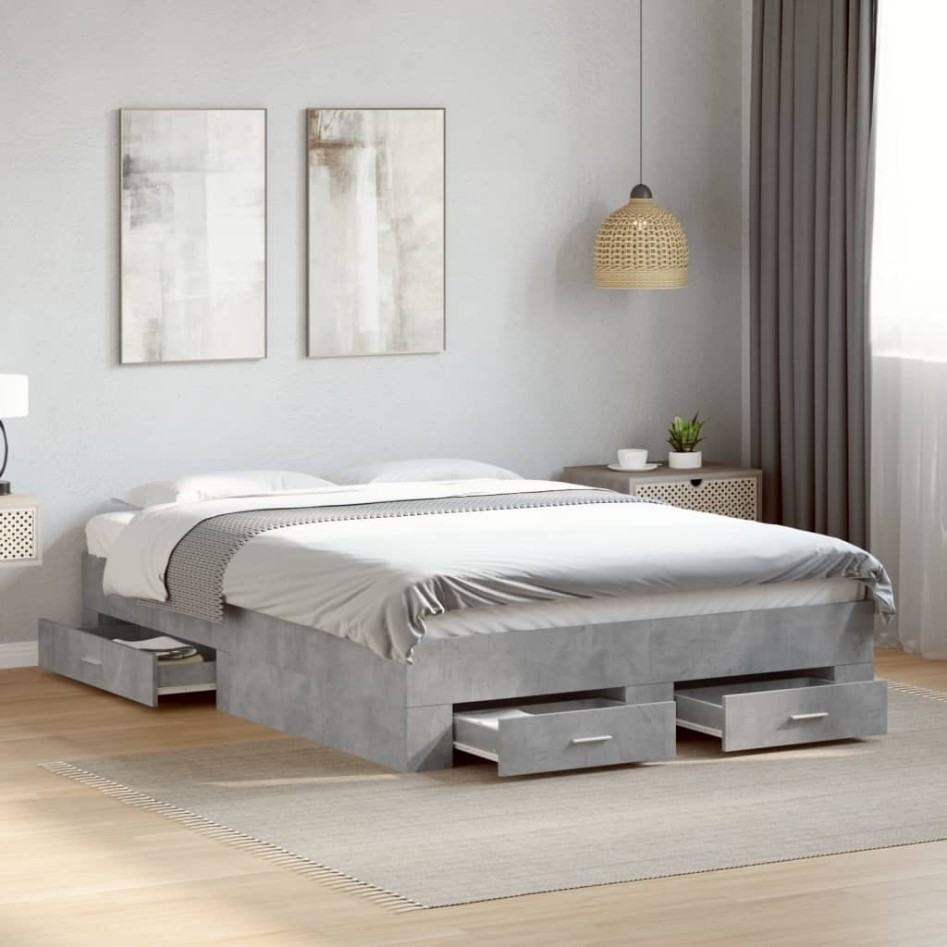 Cama con cajones madera de ingeniería gris hormigón 120x190