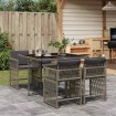 Set comedor de jardín 5 piezas con cojines ratán sintético gris