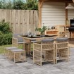 Set comedor de jardín 9 pzas con cojines ratán sintético beige
