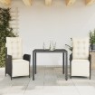 Set comedor de jardín 3 pzas con cojines ratán sintético negro