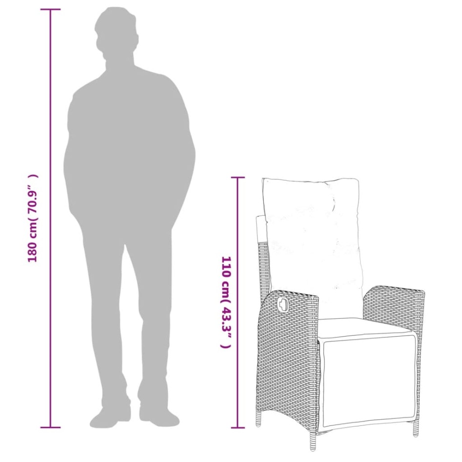 Set comedor de jardín 3 pzas con cojines ratán sintético