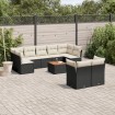 Set de sofás de jardín 10 pzas cojines ratán sintético negro