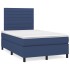 Cama box spring con colchón y luces LED tela azul 120x190