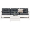 Set muebles jardín 4 pzas con cojines madera maciza pino blanco