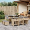 Set comedor de jardín 11 pzas con cojines ratán sintético beige