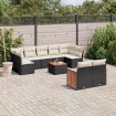 Set de sofás de jardín 10 pzas cojines ratán sintético negro
