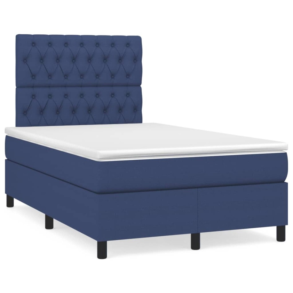 Cama box spring con colchón tela azul 120x190