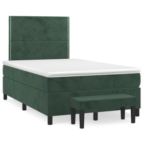 Cama box spring con colchón terciopelo verde oscuro 120x190
