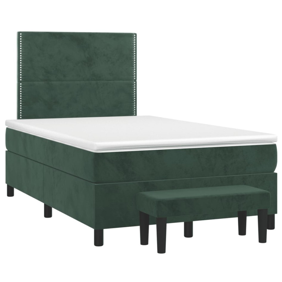 Cama box spring con colchón terciopelo verde oscuro 120x190