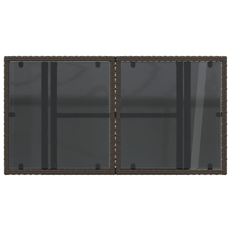 Mesa de jardín superficie vidrio ratán PE marrón 100x55x73