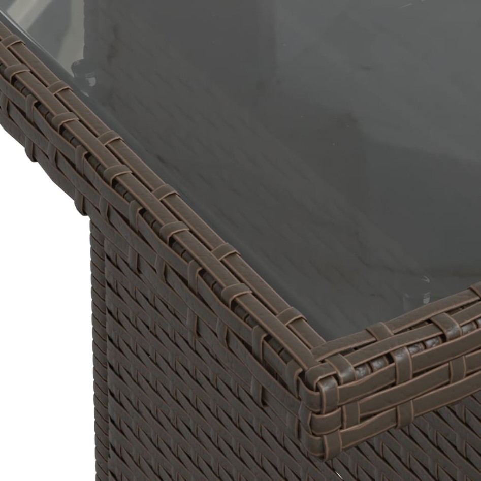 Mesa de jardín superficie vidrio ratán PE marrón 100x55x73