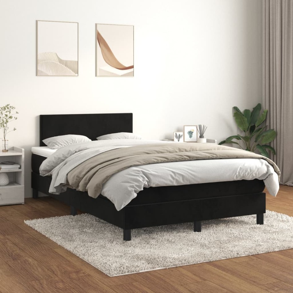 Cama box spring con colchón terciopelo negro 120x190