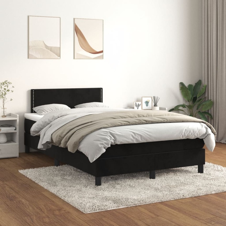 Cama box spring con colchón terciopelo negro 120x190