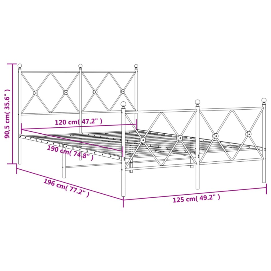 Estructura cama sin colchón con estribo metal blanco 120x190