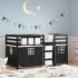 Cama alta niños con cortinas madera pino blanco negro 80x200