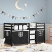 Cama alta niños con cortinas madera pino blanco negro 80x200 cm