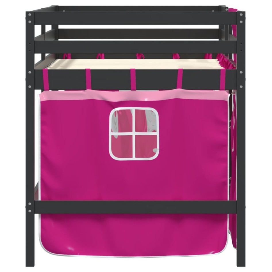 Cama alta para niños con cortinas madera pino rosa 80x200