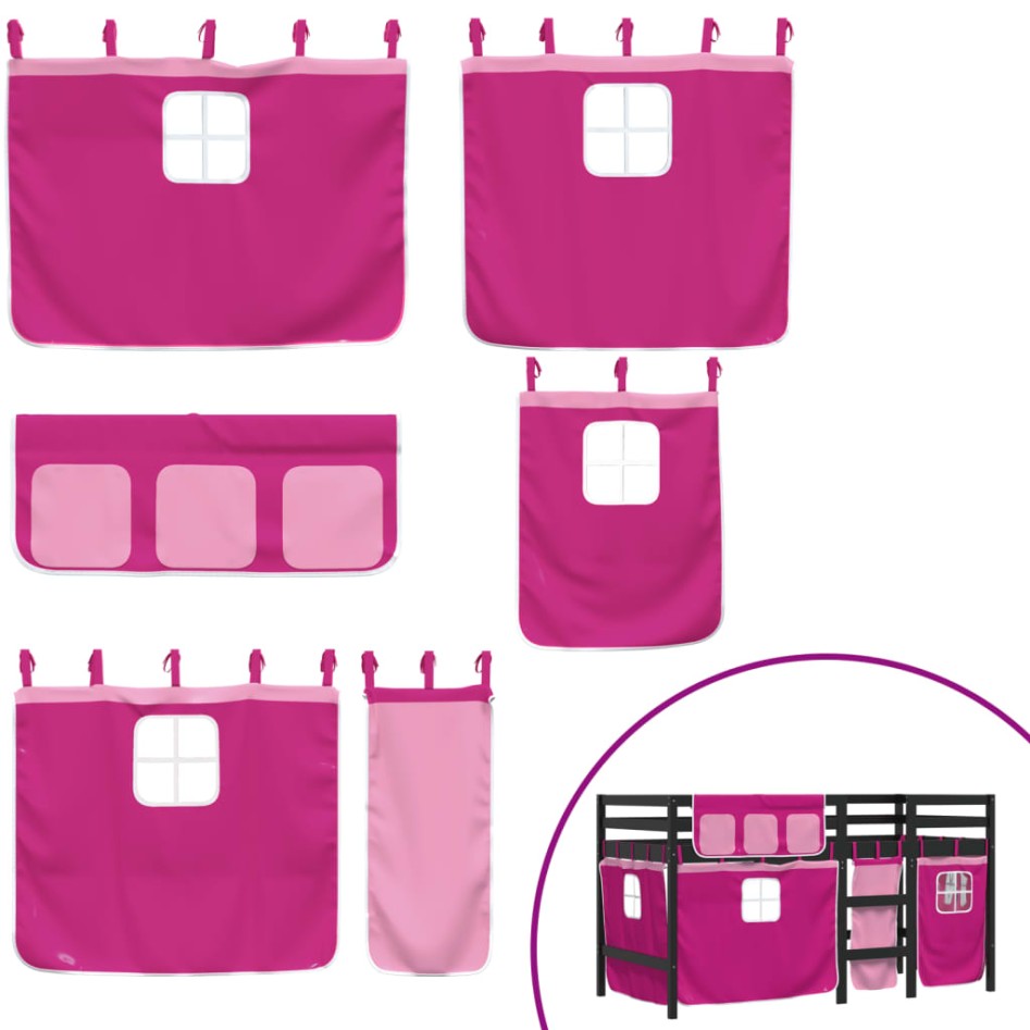 Cama alta para niños con cortinas madera pino rosa 80x200