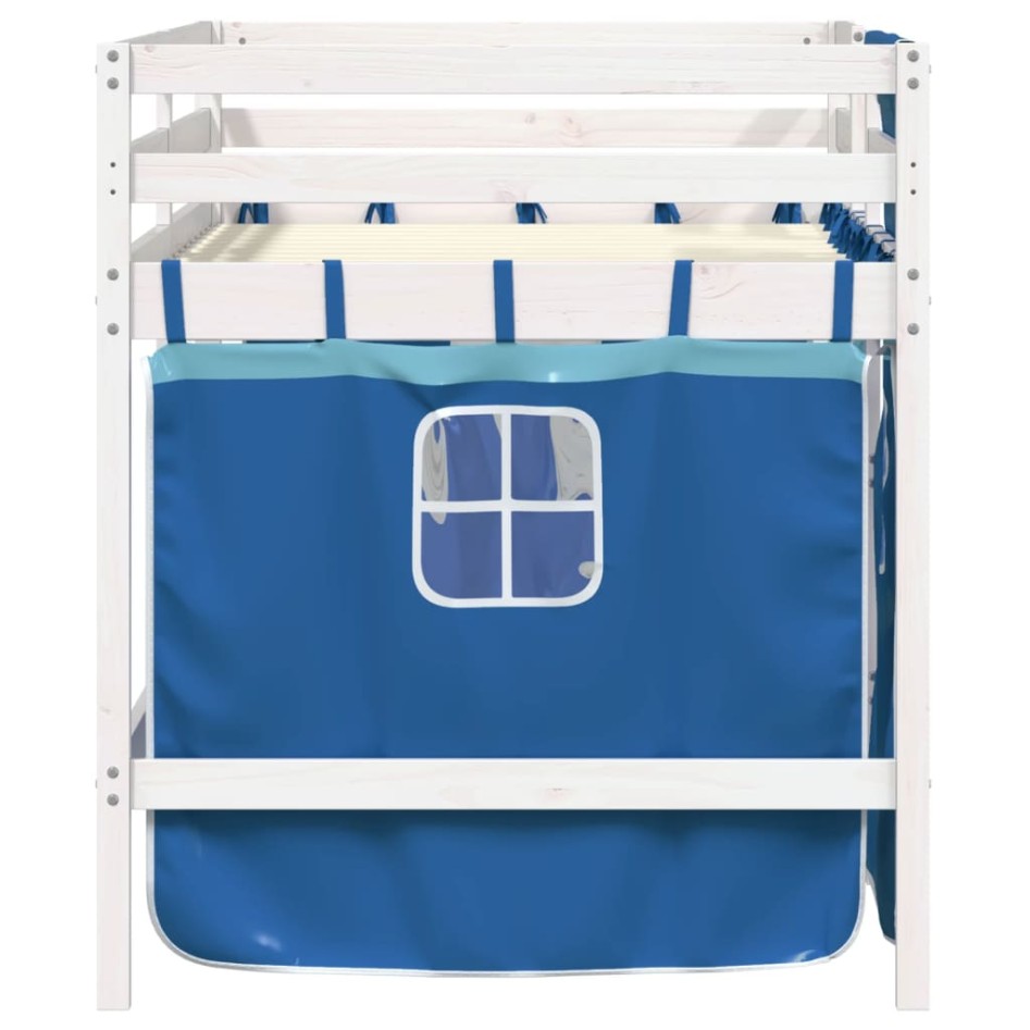 Cama alta para niños con cortinas madera pino azul 90x200