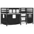 Cama alta niños con cortinas madera pino blanco negro 90x200