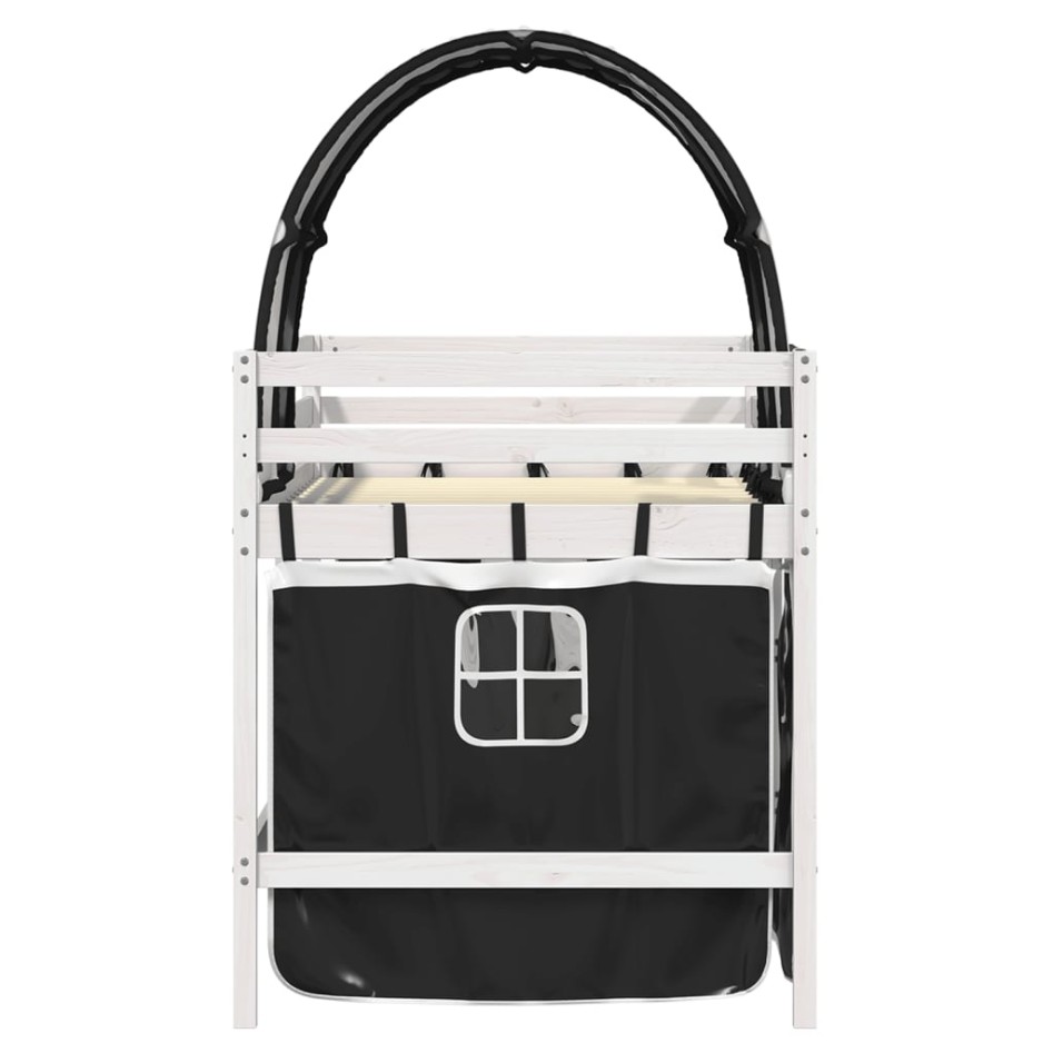 Cama alta niños con túnel madera pino blanco negro 90x190
